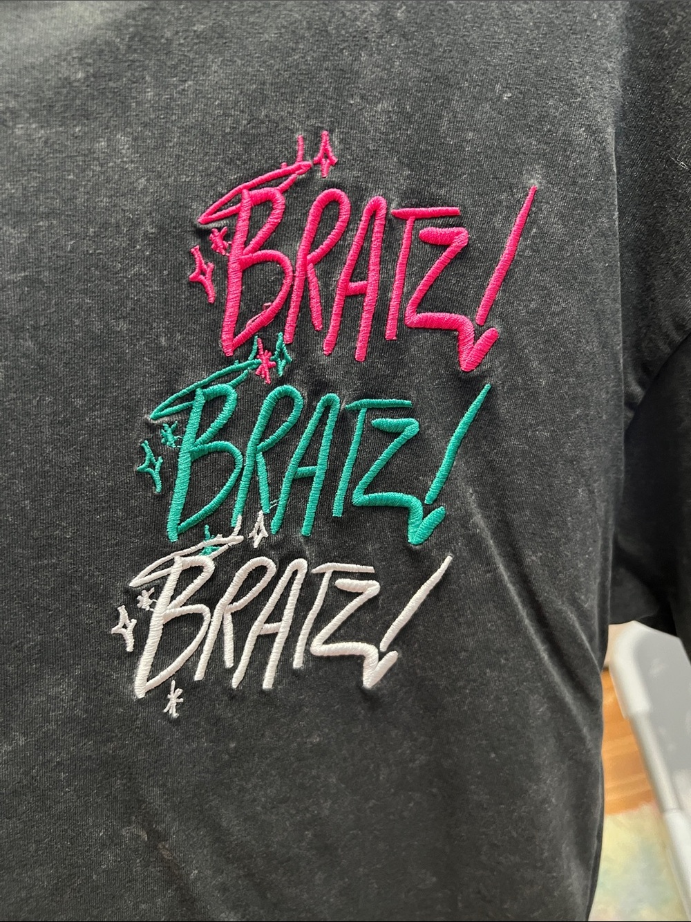 NWOT Bratz Black Graphic Cropped Tee with Neon Logo - Picture 4 of 5